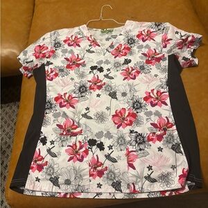 Women’s Microfiber Floral Shortsleeve V-neck Scrubs Pink/white Large Green Town